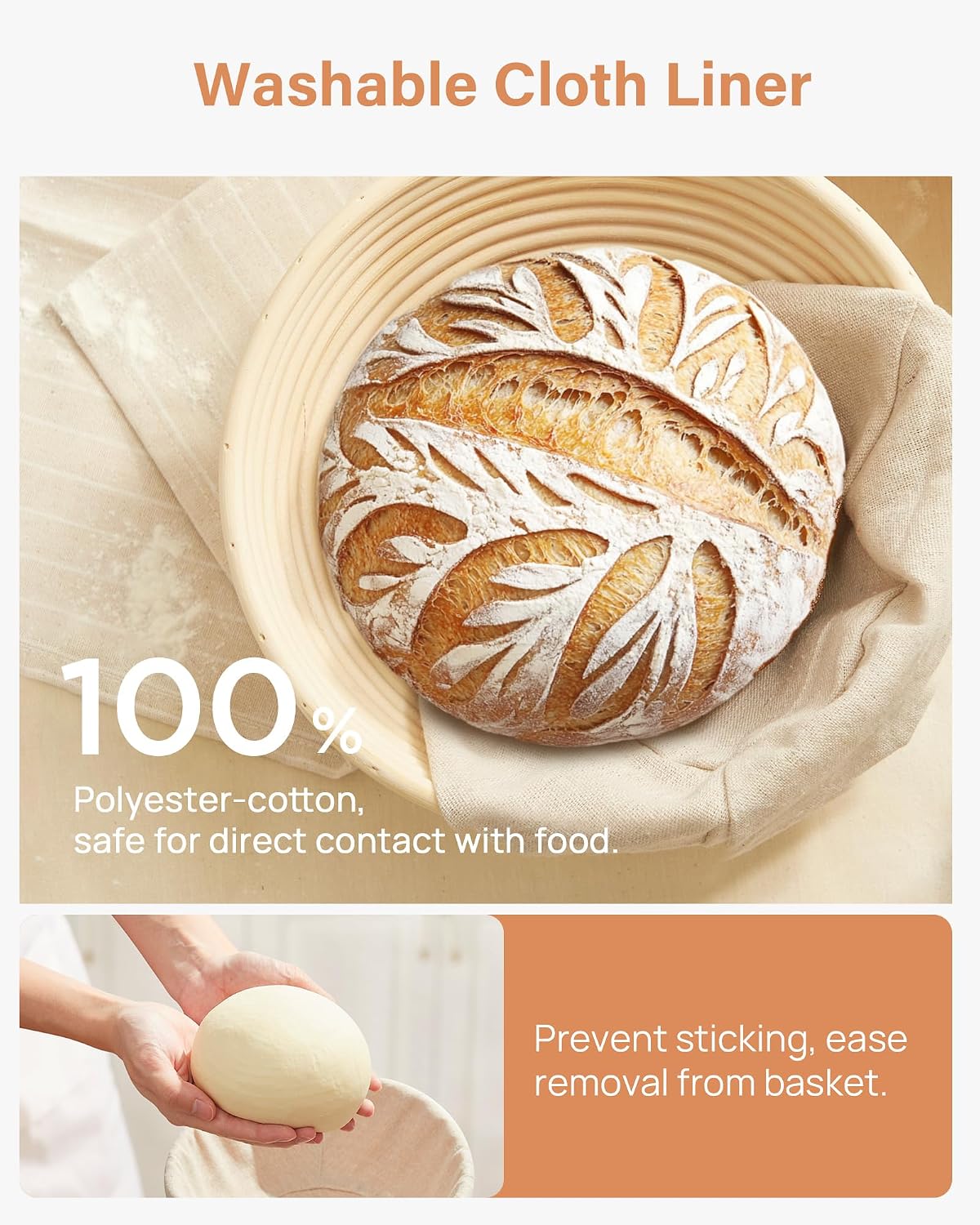 Ashenby Banneton Bread Proofing Basket with Accessories, 9 Inch, Round, 0.83 kg, Natural