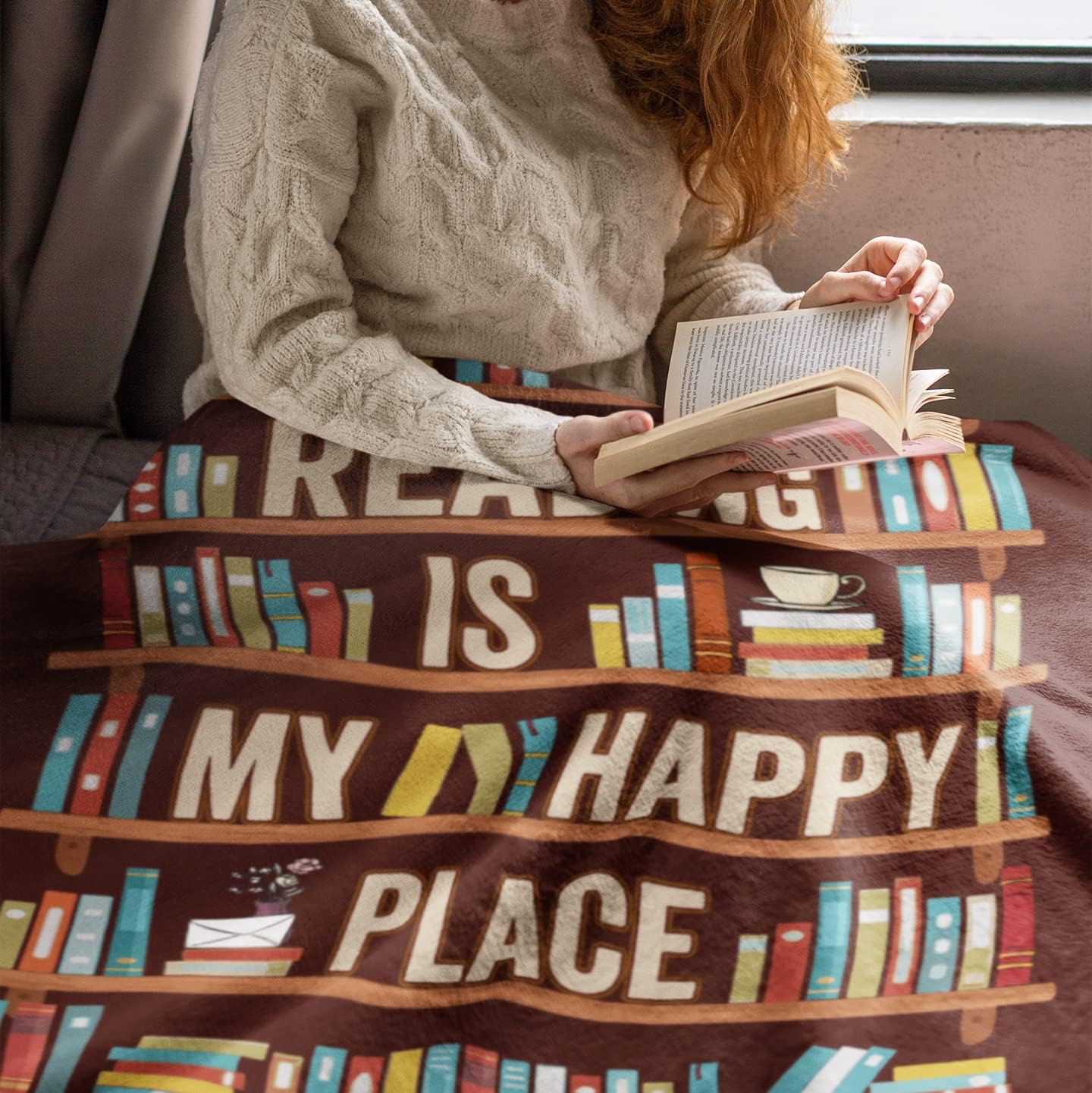 Aldernest Book Lovers Gifts for Women, Librarian Gifts Throw Blankets 80"x60", Book Lover-brown