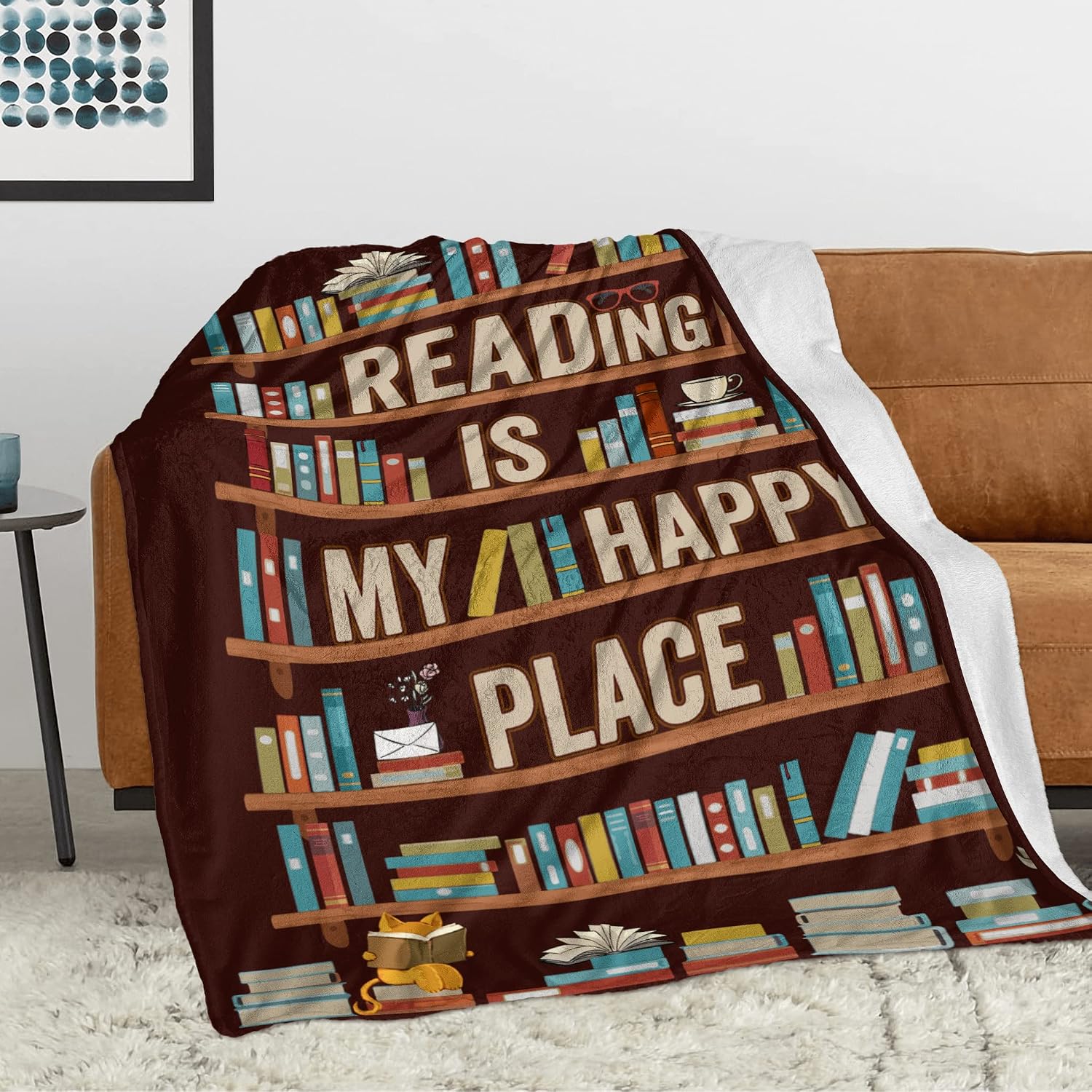 Aldernest Book Lovers Gifts for Women, Librarian Gifts Throw Blankets 80"x60", Book Lover-brown