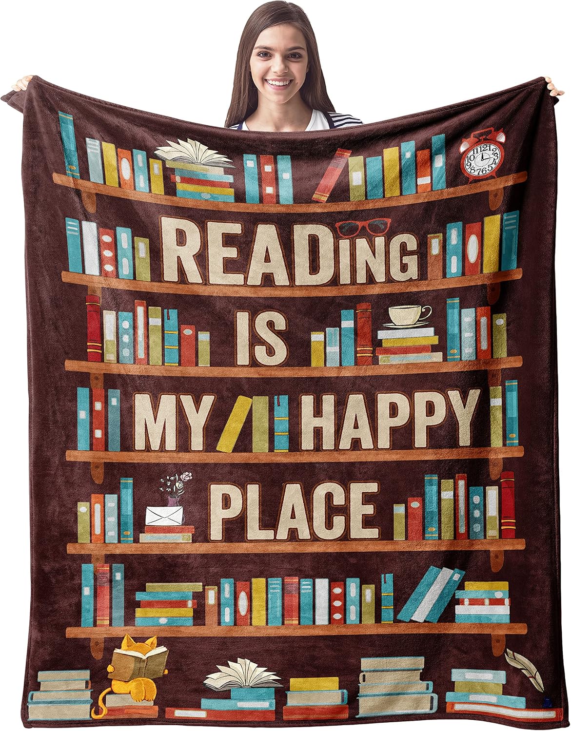 Aldernest Book Lovers Gifts for Women, Librarian Gifts Throw Blankets 80"x60", Book Lover-brown