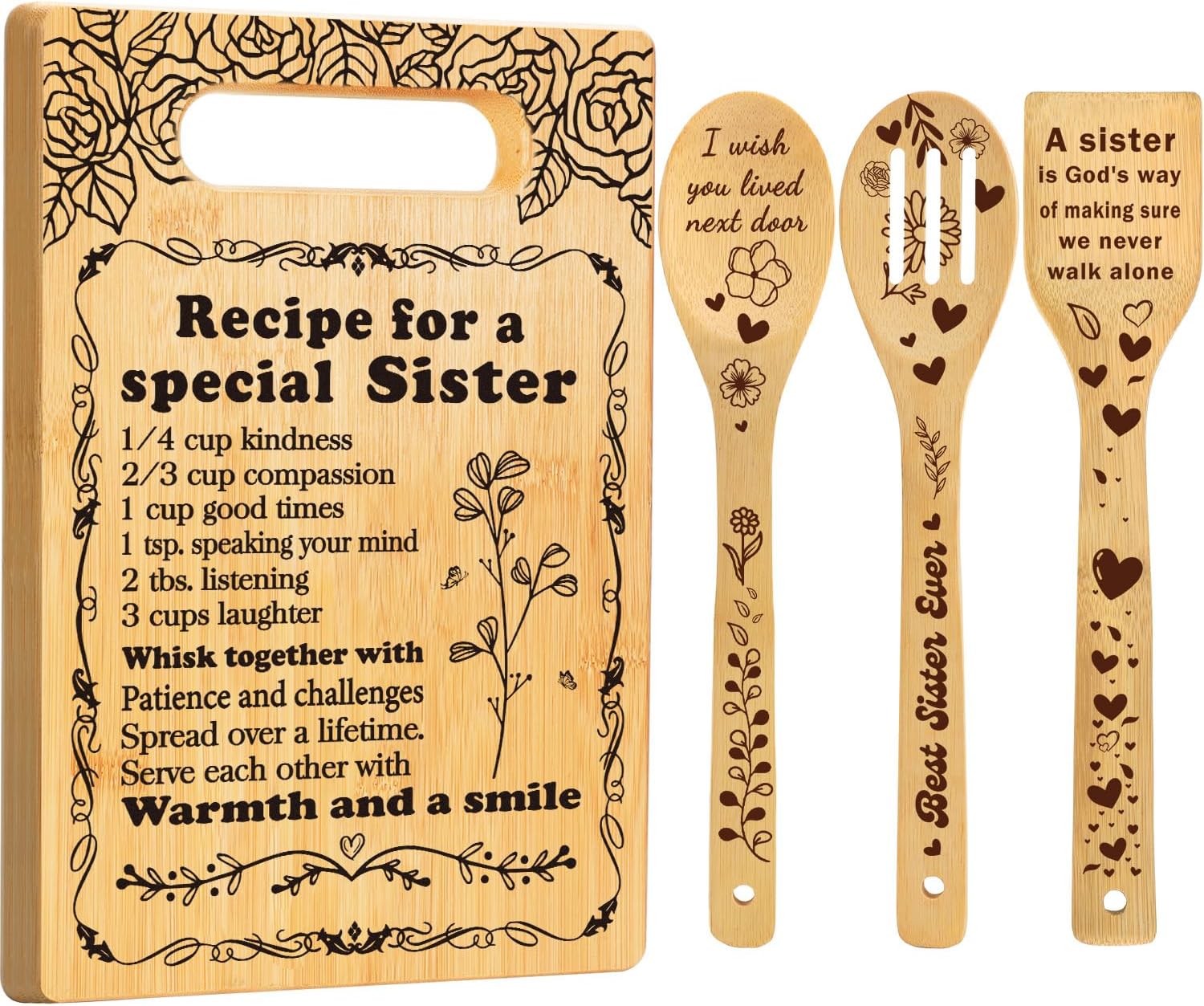 Aldernest Sister Birthday Gifts, Recipe for a Special Sister from Sister, 16 ounces, 12.5"L x 0.5"W, Bamboo Yellow, 4 Count