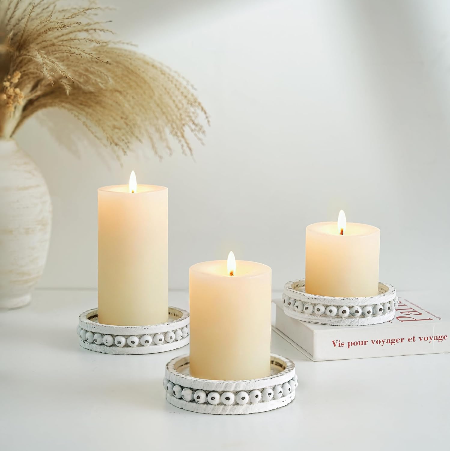 VelloHome Wooden Candle Holder for Pillar Candles Set of 3 Candlestick Holders, 0.22 kg