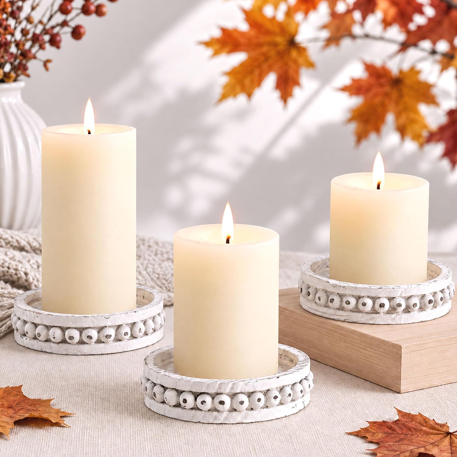 VelloHome Wooden Candle Holder for Pillar Candles Set of 3 Candlestick Holders, 0.22 kg
