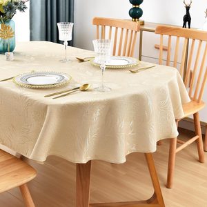 Barleyfield Shiny Oval Jacquard Tablecloth 60 x 84 Inch Beige, 1.2 pounds