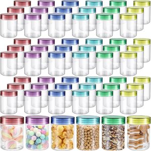 Ashenby 60 Pcs 8 Oz Plastic Jars with Lids Clear Round, Colorful, 2.56" Diameter, 3.35" Height, 8 Oz Capacity