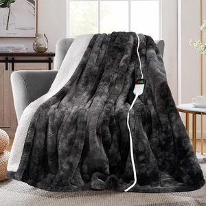 Aldernest Electric Heated Throw Faux Rabbit Fur Blanket 8 Heating Levels, Throw-50" x 60", Grey