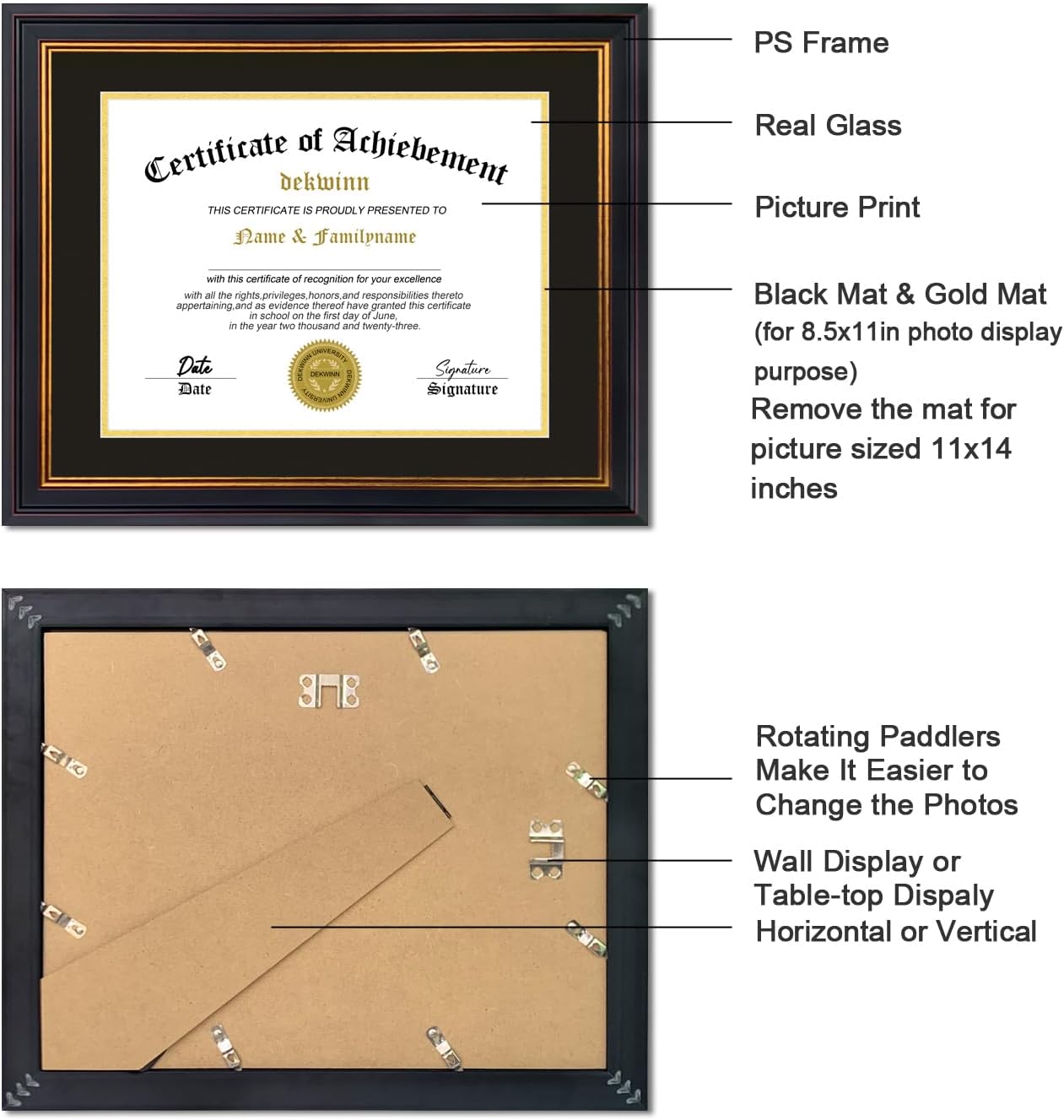 Aldernest Diploma Frames 8.5x11 with Mat or 11x14 without Mat, 2.1 kg