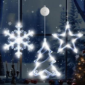 Aldernest 3Pack Christmas Window Lights Decorations White Snowflake Tree Star ndoor, 9.6 ounces, 90 Count