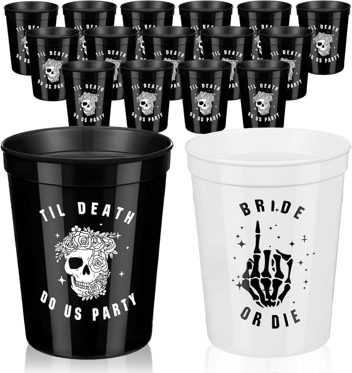 Aldernest 16 Pcs Bride or Die Bachelorette Party Decorations Black and White Reusable 16 oz Cups Plastic Till Death Do Us Party for the Bride