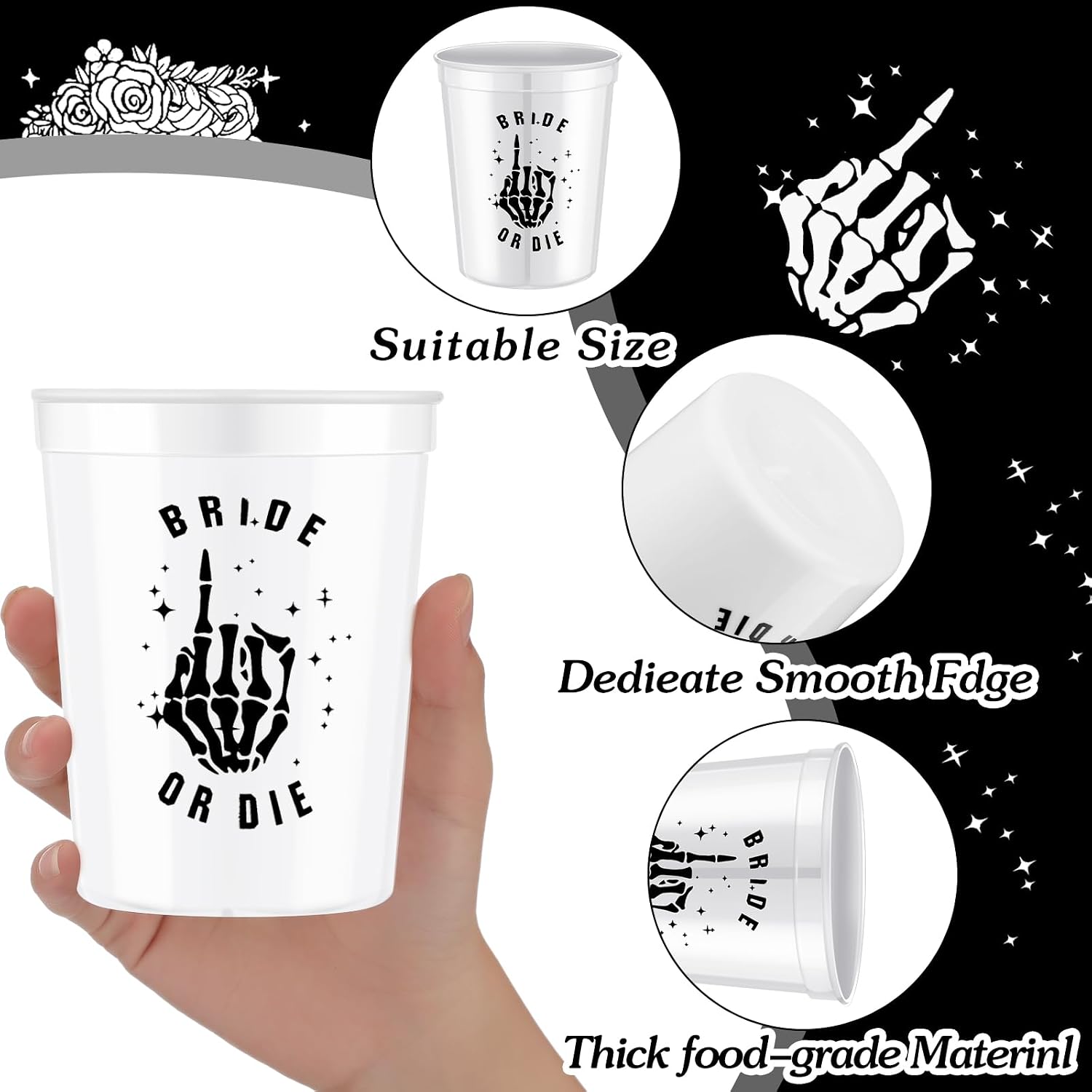 Aldernest 16 Pcs Bride or Die Bachelorette Party Decorations Black and White Reusable 16 oz Cups Plastic Till Death Do Us Party for the Bride