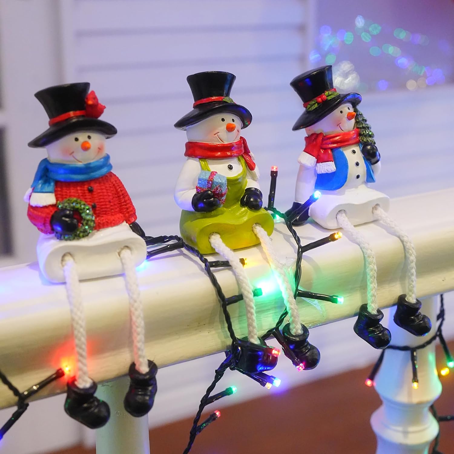 Oakmere Christmas Figurines, Set of 3 Resin Santa Snowman Sitters with Dangling Legs, 1.1 pounds