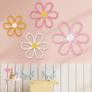 Oakmere 4 Pcs Daisy Wall Decor Bedroom Nursery Flower Boho Art, Normal Style, Pink, White, Light Yellow, Light Orange