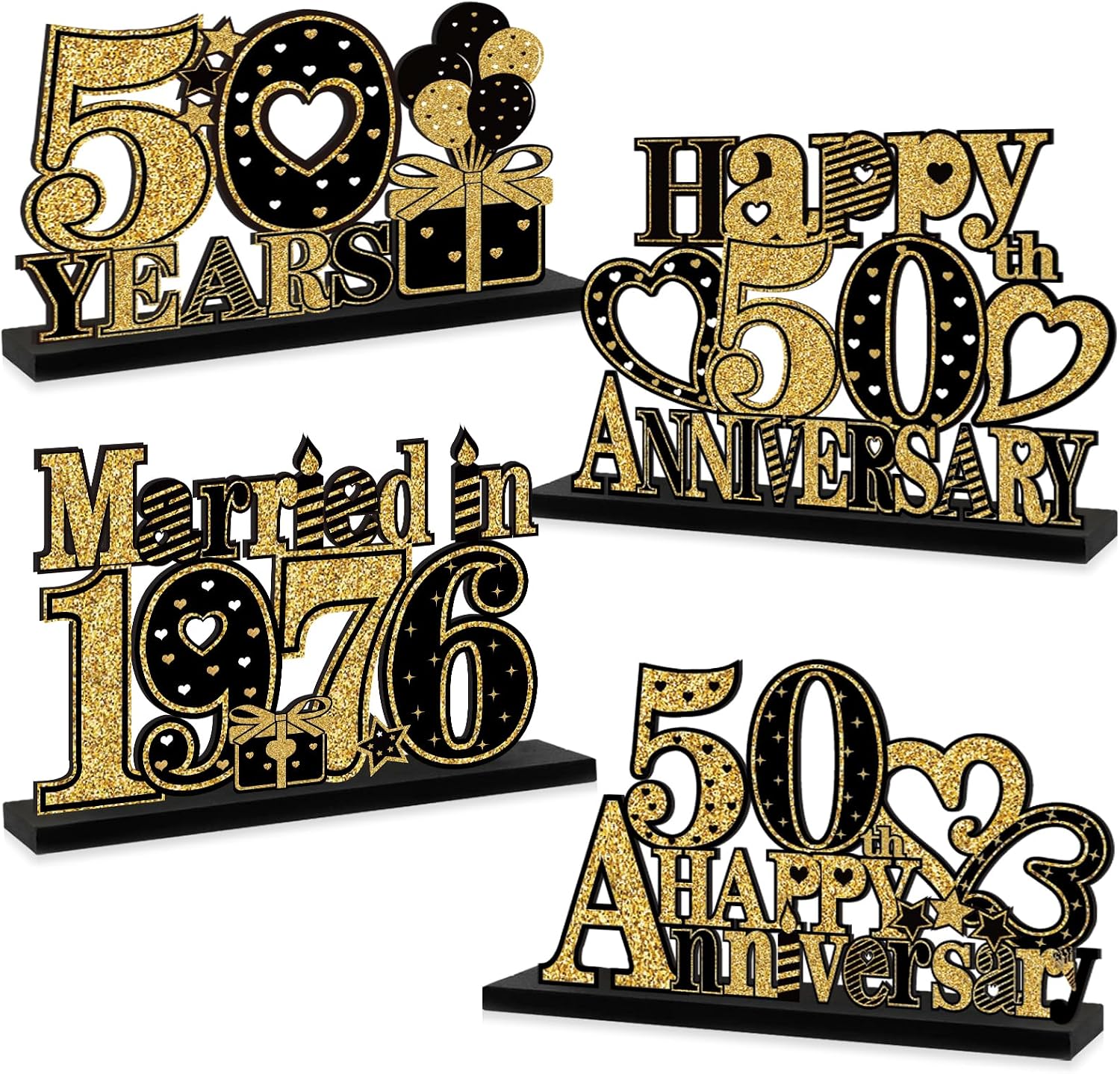 Birchmont 4 Pieces 50th Anniversary Decorations Married in 1976 Table Sign