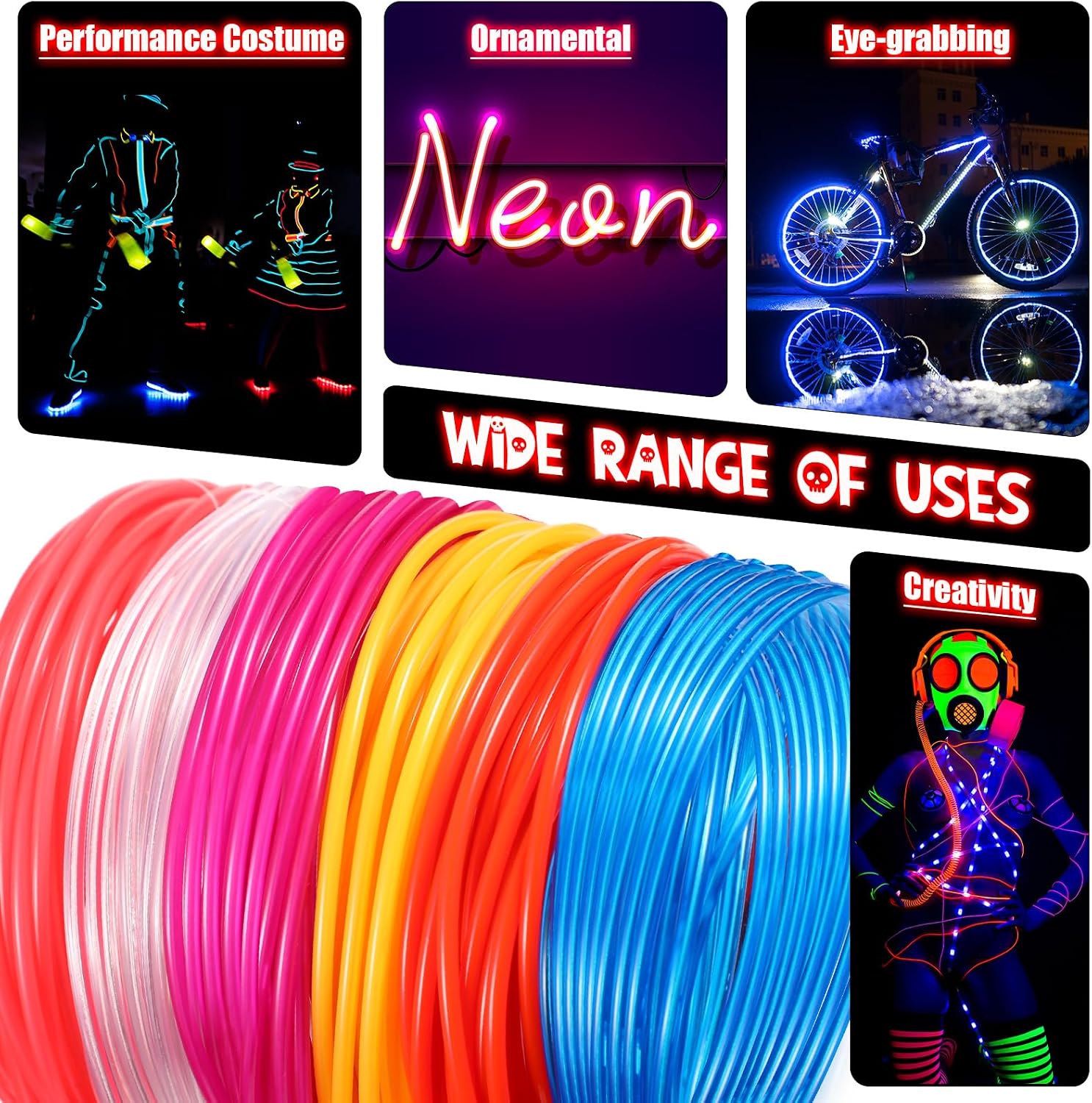 CozyWick 6 Pack EL Wire, 16 FT Neon Glow Lights for Halloween DIY, Bright Color