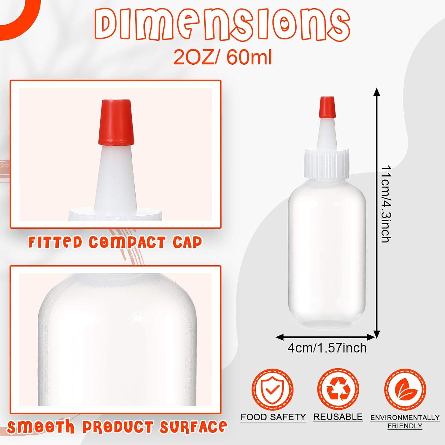 Aldernest 100 Pcs 2 oz Small Condiment Plastic Squeeze Bottle with Red Cap Mini Boston Dispensing Bottles Container Suitable for Dressing Salad