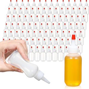 Aldernest 100 Pcs 2 oz Small Condiment Plastic Squeeze Bottle with Red Cap Mini Boston Dispensing Bottles Container Suitable for Dressing Salad