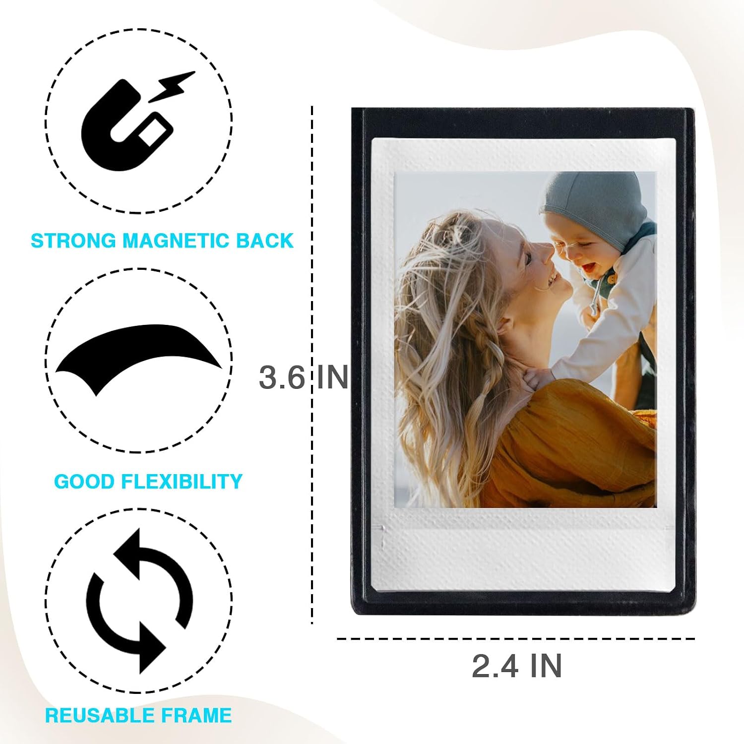 Aldernest 30 Packs Magnetic Picture Frame for Fujifilm Instax Mini Photo, 2.15*3.4 Inch 30 Pack, Black and White