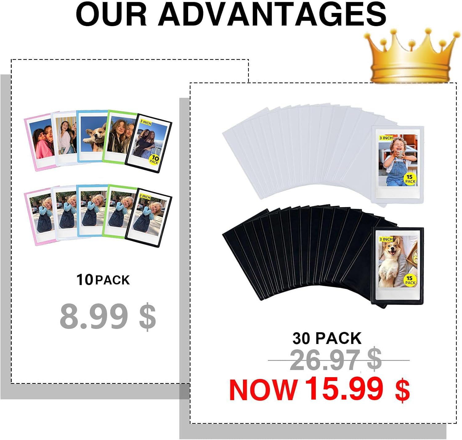 Aldernest 30 Packs Magnetic Picture Frame for Fujifilm Instax Mini Photo, 2.15*3.4 Inch 30 Pack, Black and White