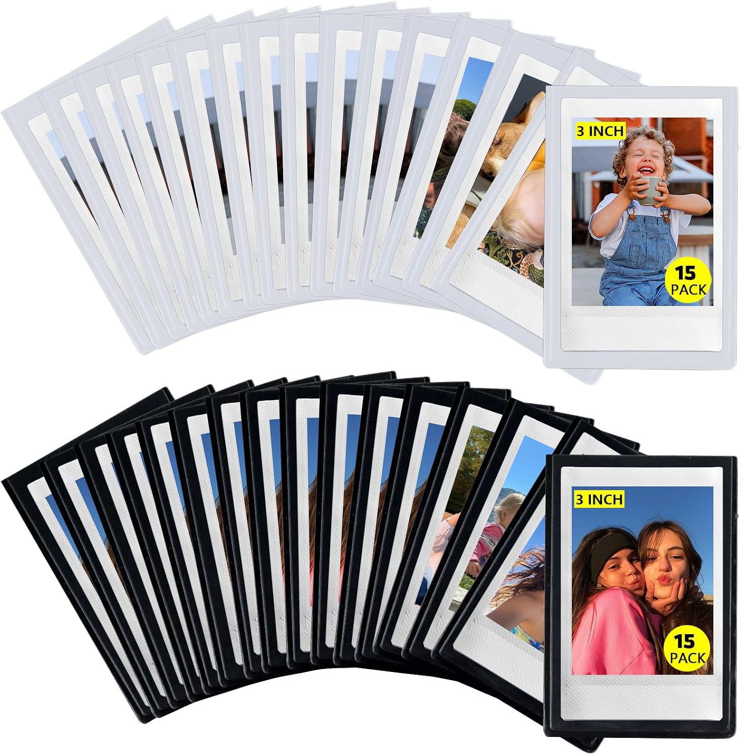Aldernest 30 Packs Magnetic Picture Frame for Fujifilm Instax Mini Photo, 2.15*3.4 Inch 30 Pack, Black and White