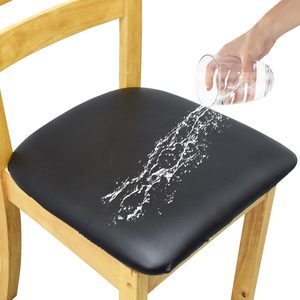 Aldernest Leather Stretch Chair Seat Covers Waterproof Cushion, 0.35 kg, Black, 2