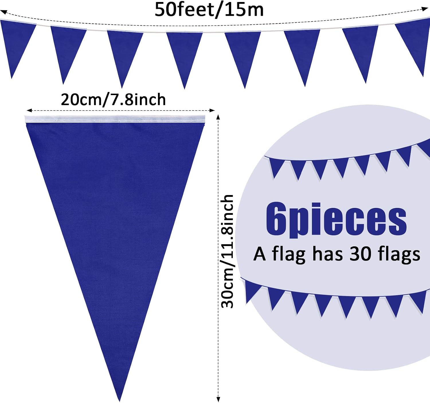 Ashenby 300 Feet Blank Pennant Banners Flags String Hanging DIY, Blue, 7.87 inches