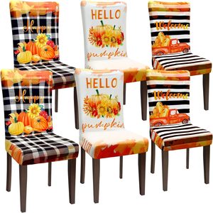 Ashenby 6 Pcs Fall Chair Covers Pumpkin Dining Chair Slipcover Thanksgiving, 1.4 pounds, Thanksgiving Maple Leaf Pumpkin
