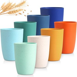 Barleyfield Wheat Straw Cups 12 OZ Reusable Drinking Glasses Set 8 Unbreakable Tumblers, Colorburst Collection