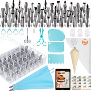 Ashenby 90 Piping Bags and Tips Set Frosting Piping Kit for Beginners & Pros, Blue
