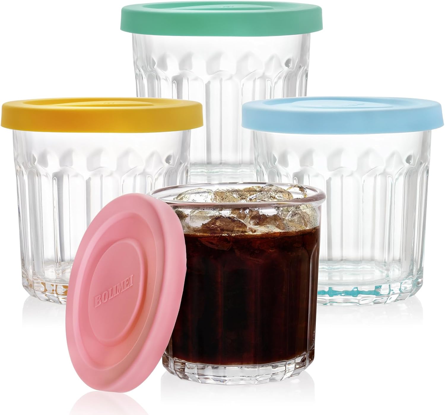 Aldernest 4 Pack 13Oz Working Glass Jar with Leakage Proof Lid, Medium, Clear
