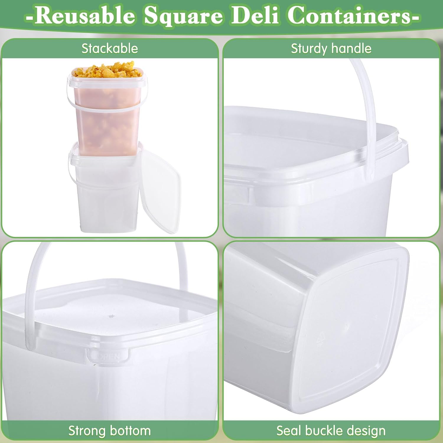 Aldernest 24 Pack 2 Qt/67 oz Thicken Plastic Deli Buckets with Lids & Handles, 4.8 pounds, white