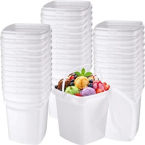 Aldernest 24 Pack 2 Qt/67 oz Thicken Plastic Deli Buckets with Lids & Handles, 4.8 pounds, white