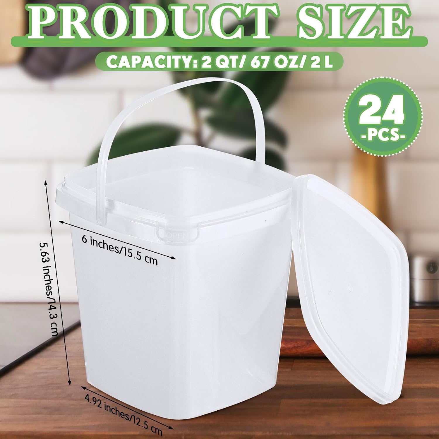 Aldernest 24 Pack 2 Qt/67 oz Thicken Plastic Deli Buckets with Lids & Handles, 4.8 pounds, white