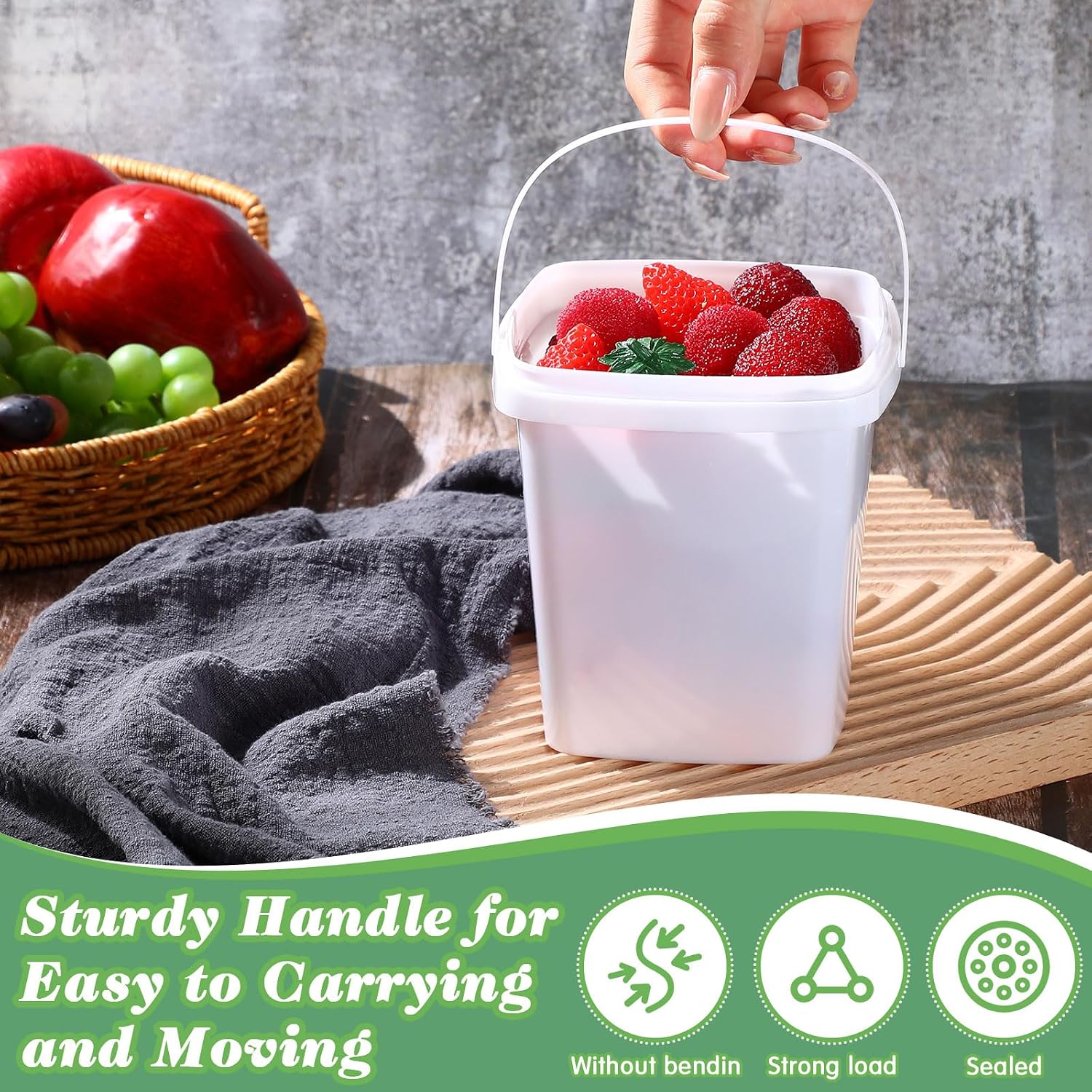 Aldernest 24 Pack 2 Qt/67 oz Thicken Plastic Deli Buckets with Lids & Handles, 4.8 pounds, white