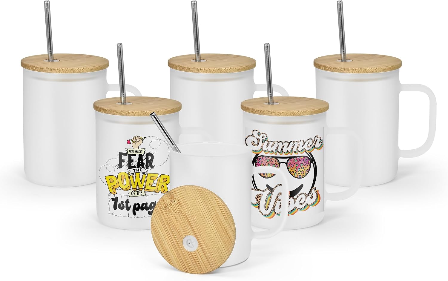 Aldernest 6 Pack Sublimation Glass Cups with Handle, 16 ounces