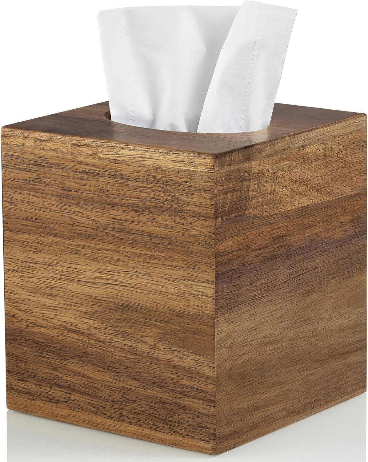 Barleyfield Tissue Box Cover Square - Acacia Wood Tissue Box Holder for Tabletop Night Stands Bathroom Office - Decorative Facial Cube Tissue Box