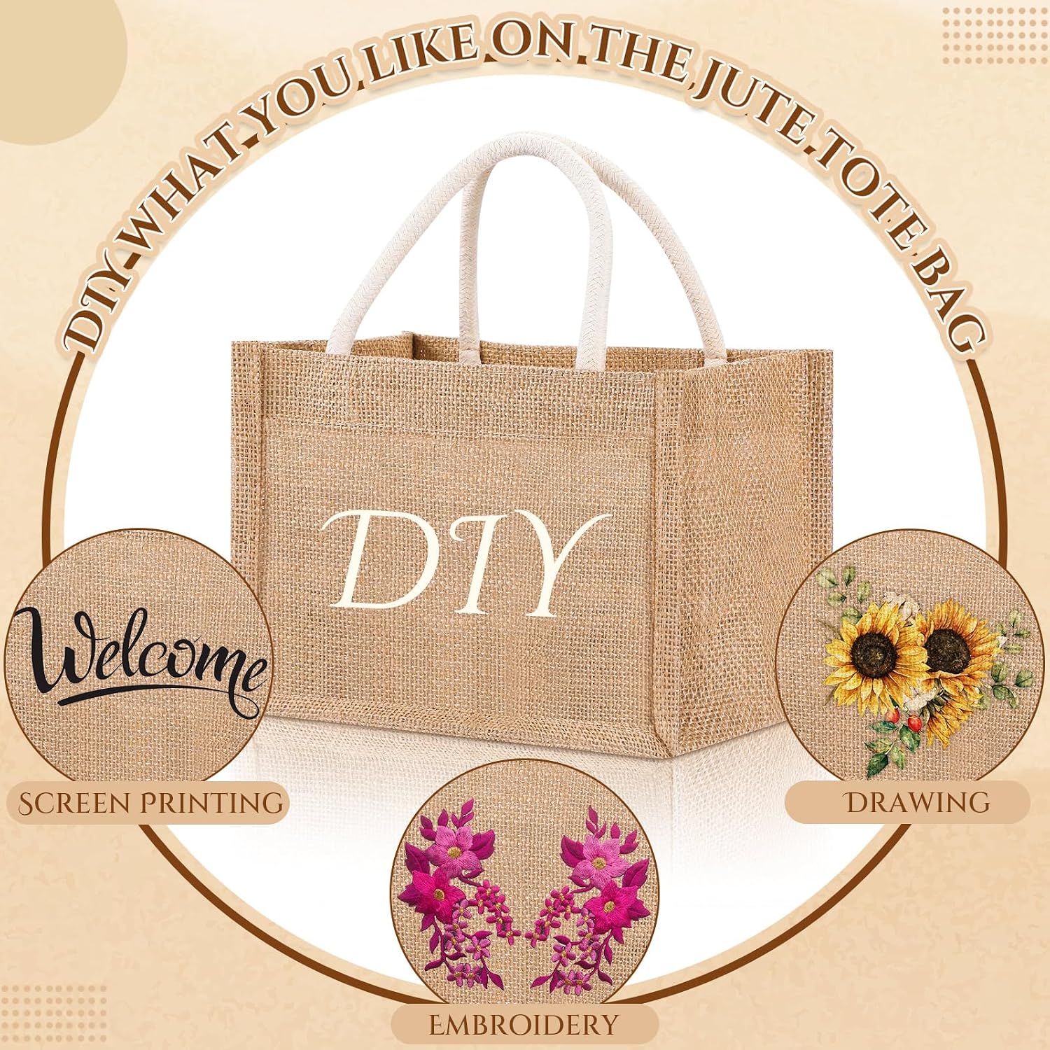 Ashenby 24 Pcs Mini Burlap Tote Bag Blank, 9.06 x 6.3 x 5.12, Classic, Jute
