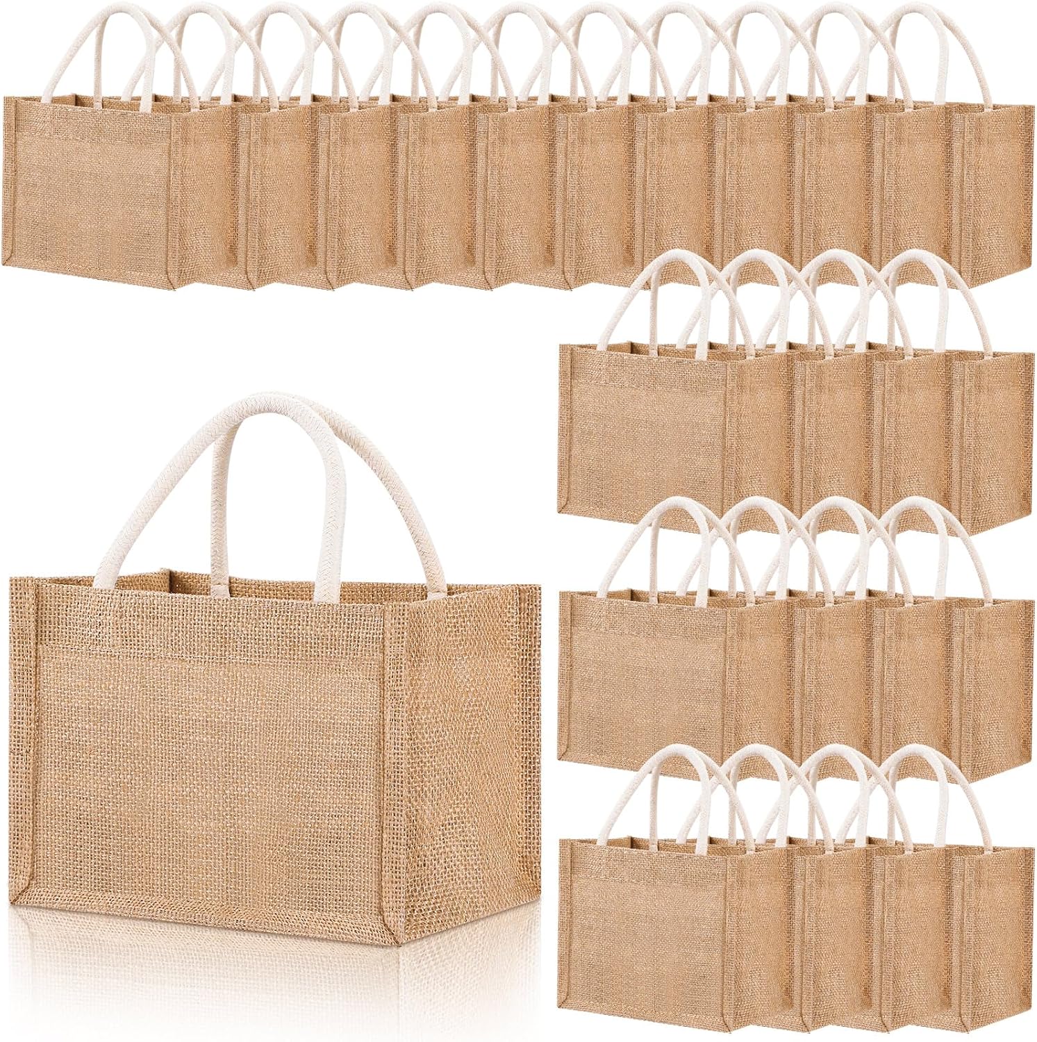 Ashenby 24 Pcs Mini Burlap Tote Bag Blank, 9.06 x 6.3 x 5.12, Classic, Jute