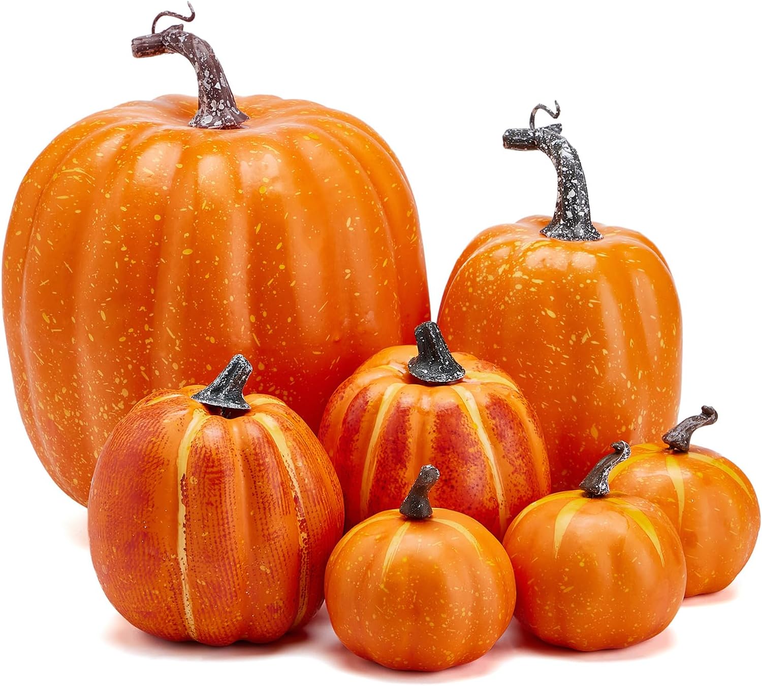 Ashenby 7Pcs Artificial Pumpkins of all Styles Halloween Decoration Rural Style Farmhouse Foam Pumpkin Harvest Season Thanksgiving Day is Suitable for