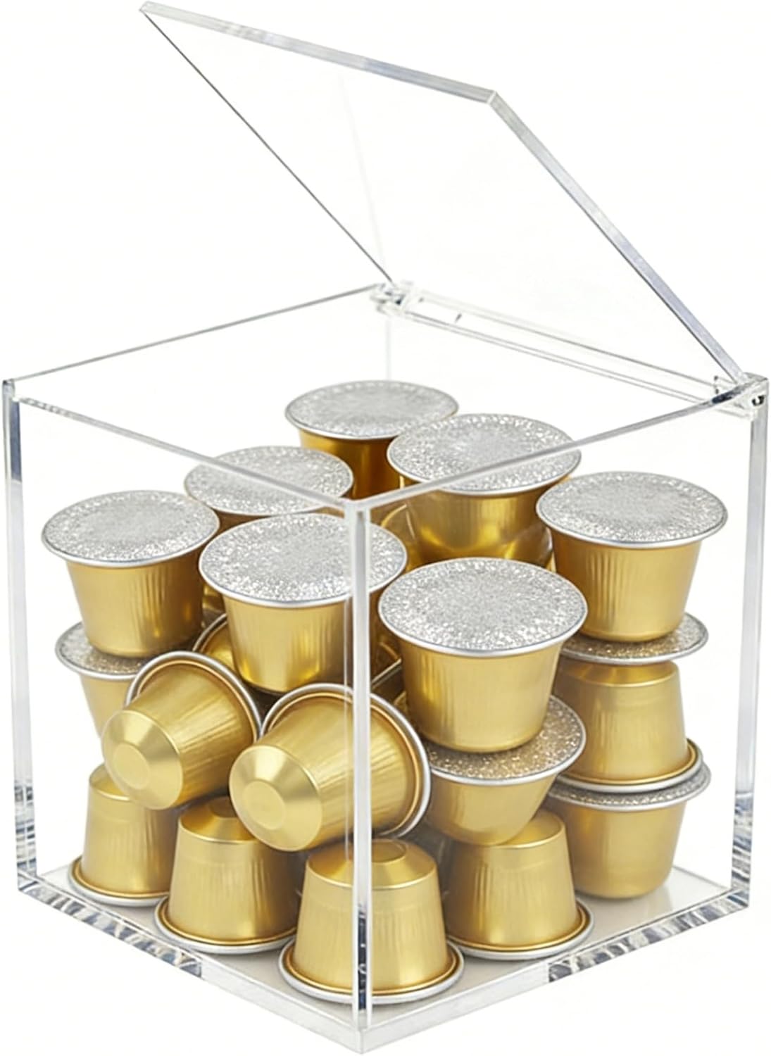 Ashenby Acrylic Hinged Lid Box Large Square Cube Box, 3.94x3.94x3.94 Inch, 0.1 kg, Clear