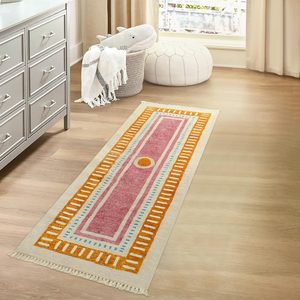 Aldernest Boho Bathroom Runner Rugs with Fringes, 2x6 Sun Washable Hallway Runner Rug, 1.52 kg, 2' x 5'11" (Rectangular), Orange