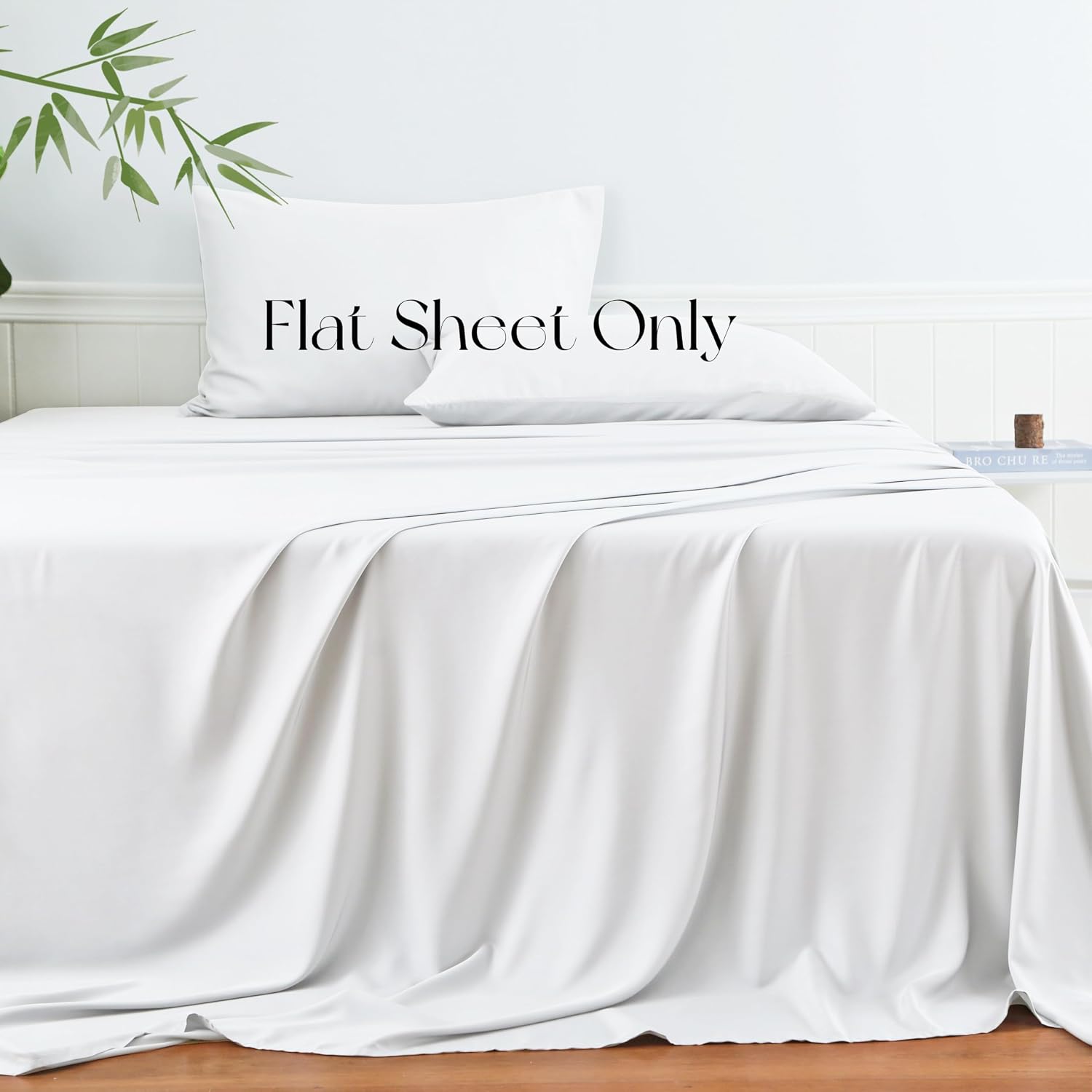 Aldernest Bamboo Viscose Flat Sheets Only, 400 Thread Count Sateen Weave King Size Flat Sheet Only, White