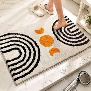 Ashenby Boho Bathroom Rugs Cute Bohemian Bath Rug Non-Slip Microfiber Abstract Bath Mat for Bedroom Small Carpet Farmhouse Decor Soft Funny Beige