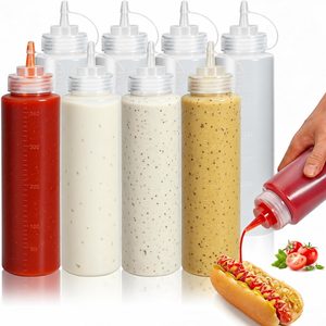 Aldernest Condiment Squeeze Bottles, Durable Plastic Sauce Bottles, 12 oz, 8, 0.3 kg, Red