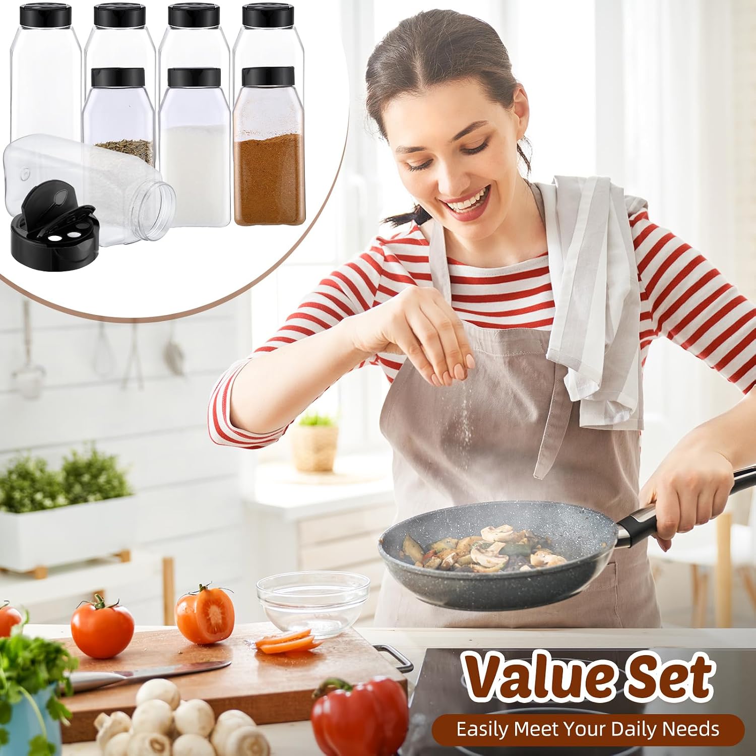 Aldernest 28 Pack 16 oz Black Plastic Spice Jars with Cap, 3.3 pounds
