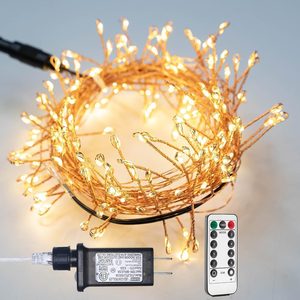 Fernhollow 200LED 20FT Fairy Lights Plug in Firecracker Christmas Copper Light, Warm White