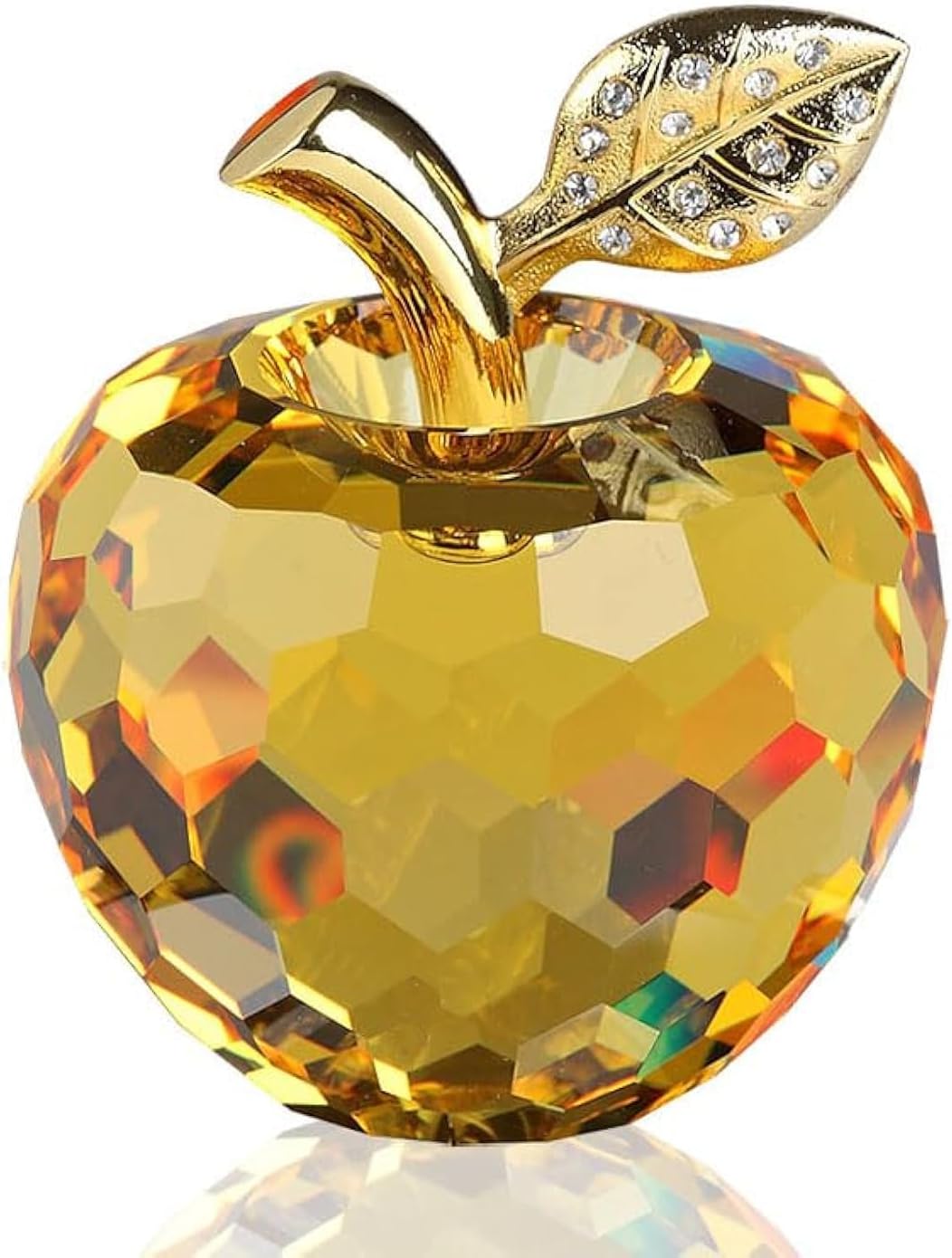 Quillstone Crystal Apple Valentines Day Gifts Paperweight Craft Decoration Table top Ornament Statue Home Decor, φ2.36xH2.67 inches, Yellow