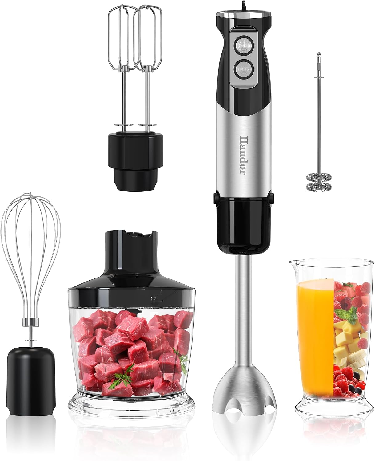 Aldernest 6-in-1 Hand Immersion Blender, 1000W 12 Speed Handheld Blender with 600ml Beaker, 1.5 pounds, Black