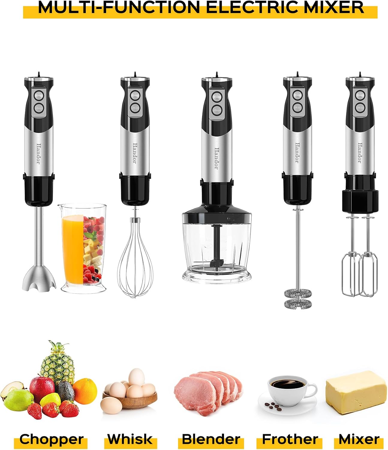 Aldernest 6-in-1 Hand Immersion Blender, 1000W 12 Speed Handheld Blender with 600ml Beaker, 1.5 pounds, Black