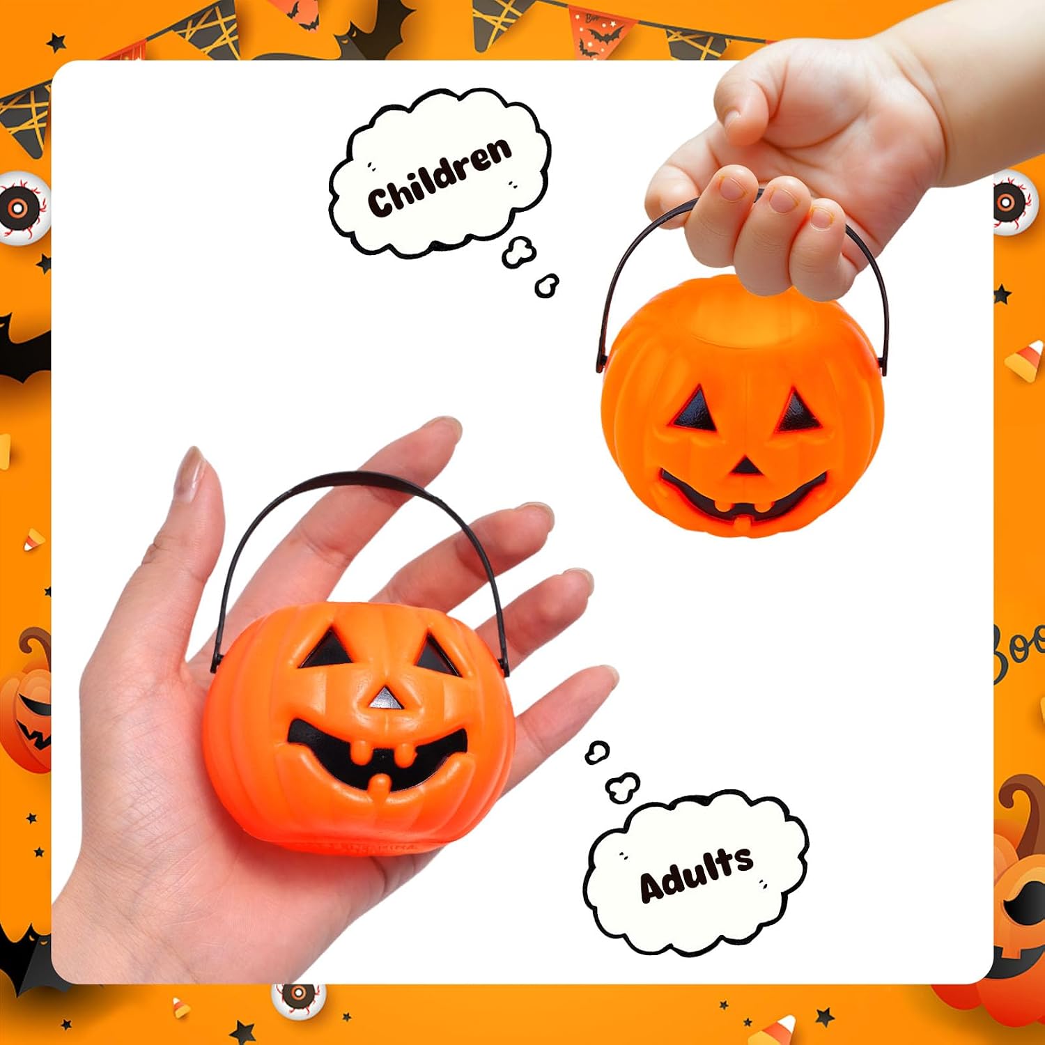 Aldernest 12PCS Mini Halloween Pumpkin Buckets, Small Pumpkin Candy Buckets, 0.21 kg