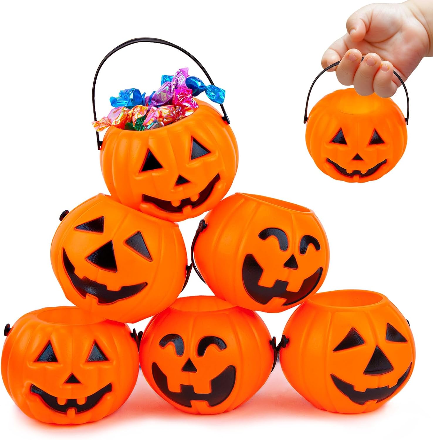 Aldernest 12PCS Mini Halloween Pumpkin Buckets, Small Pumpkin Candy Buckets, 0.21 kg